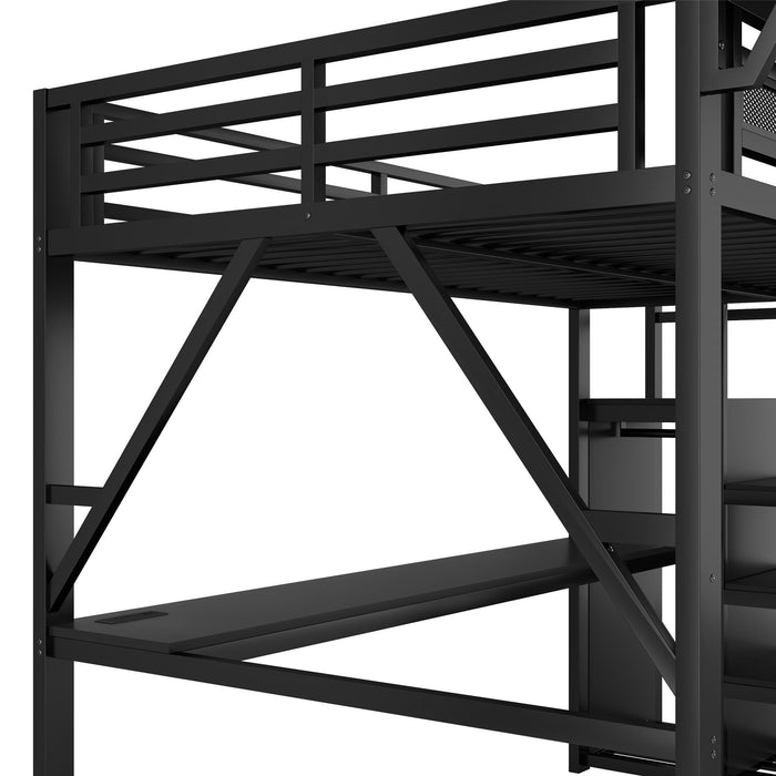 Loft Bed With Desk And Charging Station With Stairs And Light