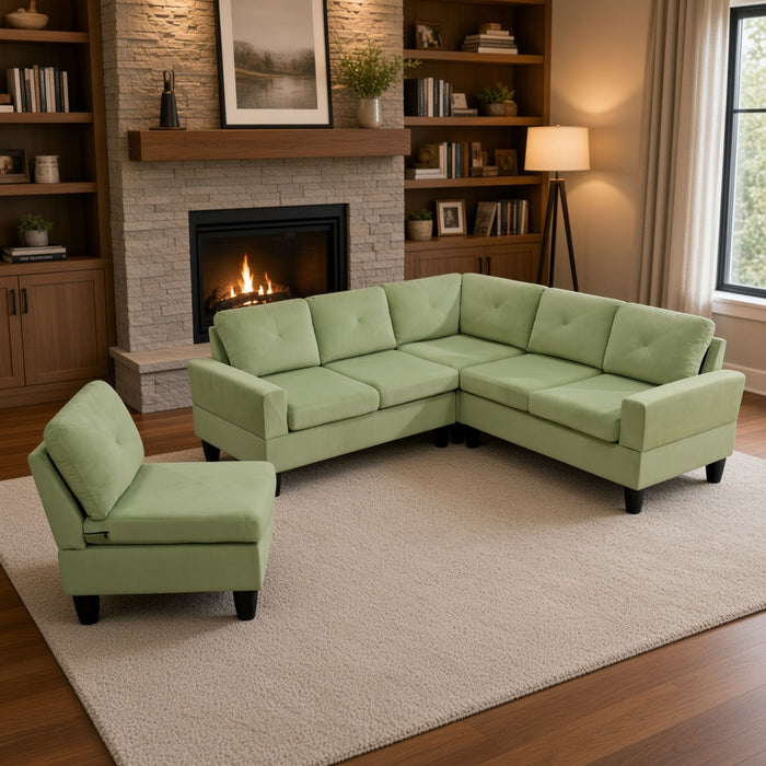 Modular L - Shaped Sectional Sofa, 6 Seater, 4 Piece Couch With Chaise - Green