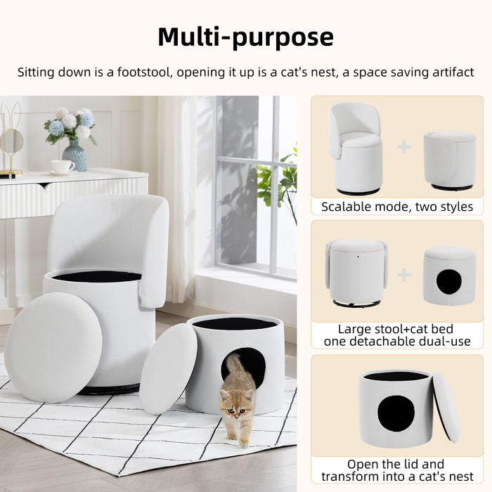 Barrel Chair With Built In Storage, 360° Swivel - Beige