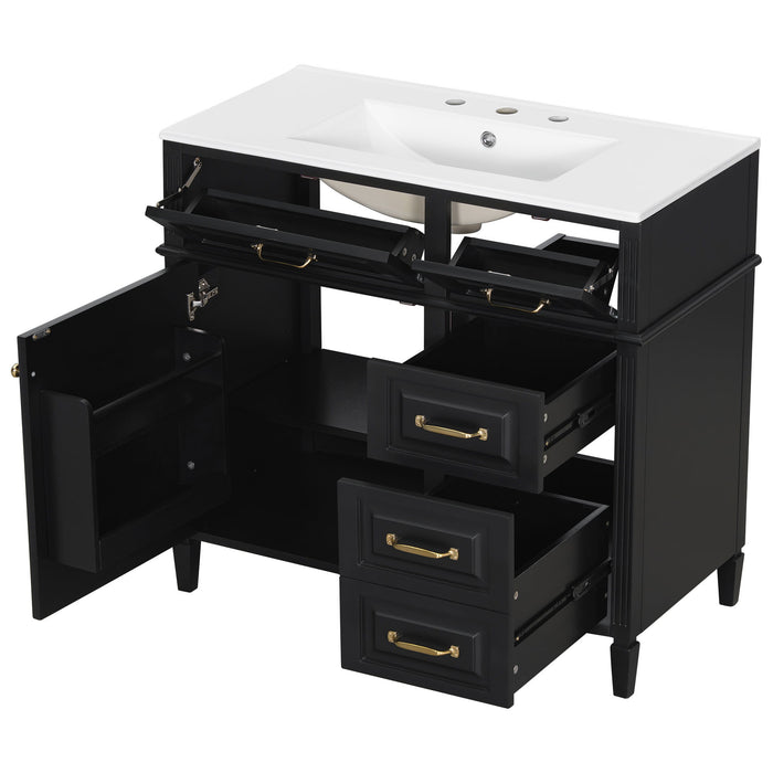 Modern Bathroom Vanity With Sink Top, Flip Drawer Design