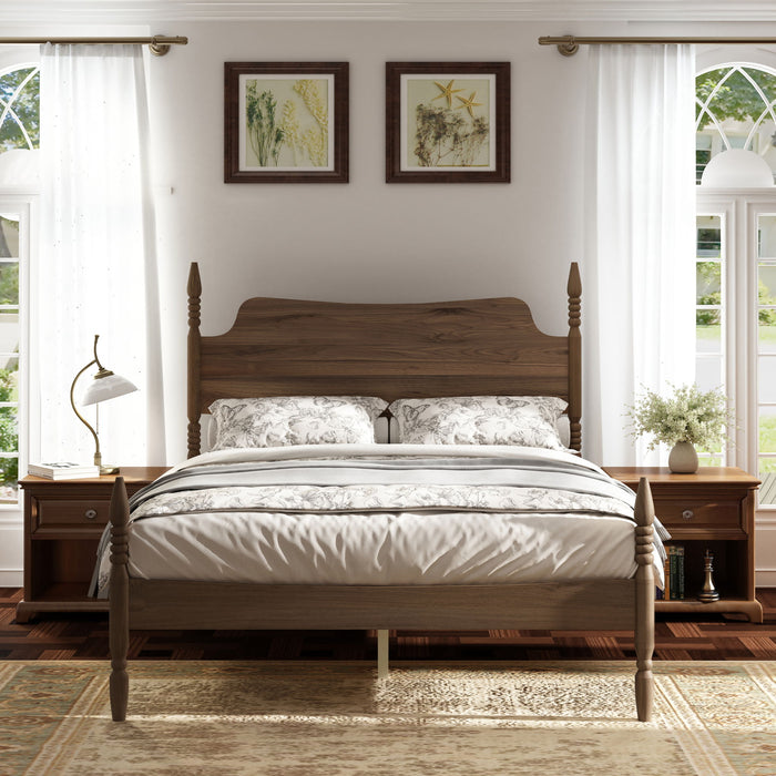 Retro 4 Poster Platform Bed Frame With Curved Tall Headboard