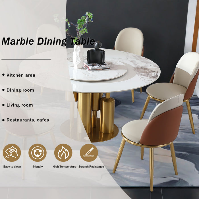 Round Stone Burning Table, Modern Marble Dining Table With Chairs