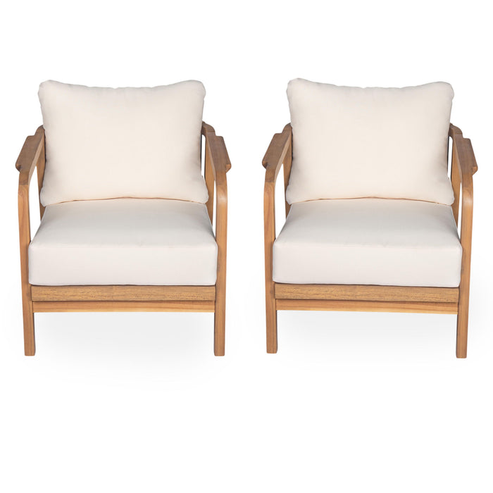 Outdoor Lounge Chair With Woven Backrest, Solid Wood Frame, Comfortable Cushions