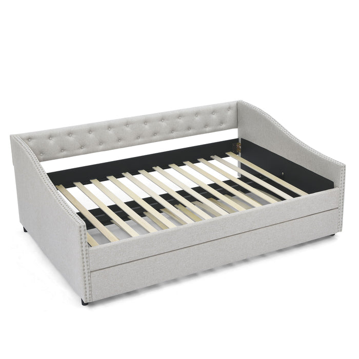 Upholstered Tufted Daybed With Drawers, Waved Arms