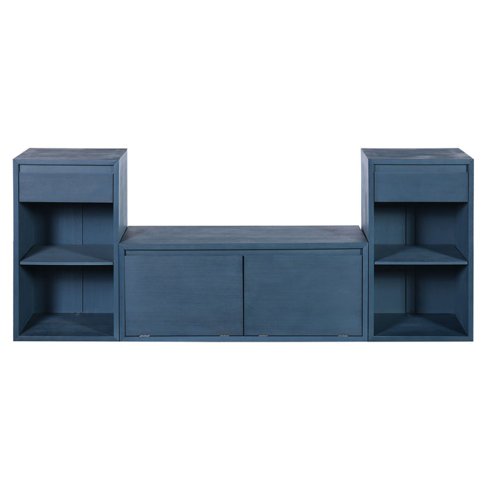 Entryway Storage Bench With Cushion, Drawers & Open Shelves