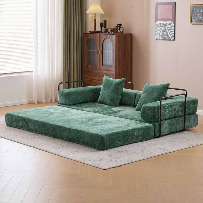 Convertible Floor Sofa Bed With Pillow Back Support Armrest