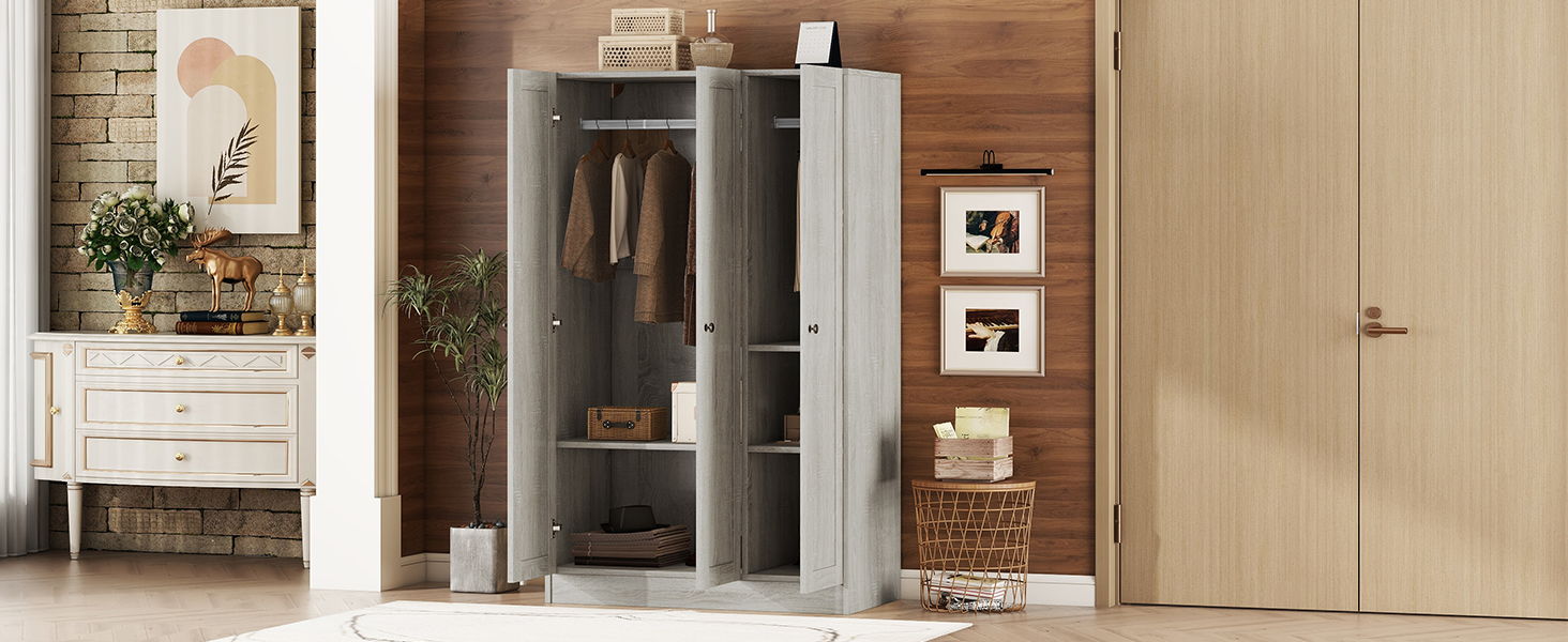 3 Door Shutter Wardrobe With Shelves