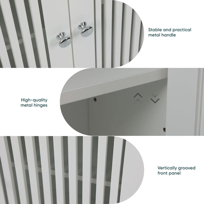 Louvered Double Door Wall Mounted Bathroom Cabinet - White