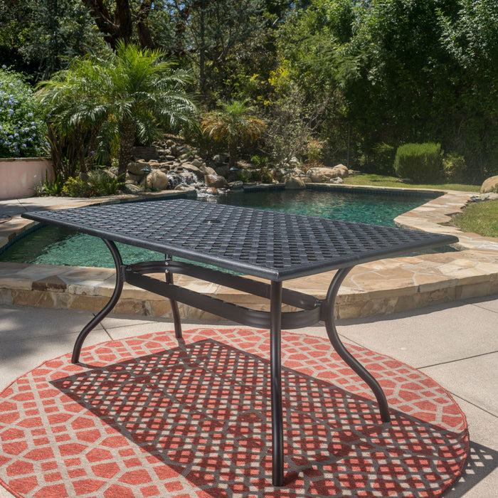 Outdoor Aluminum Dining Table With Lattice Design And Center Umbrella Hole - Black