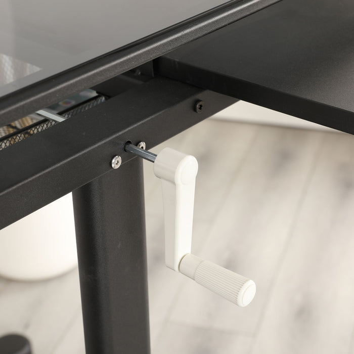 Hand Crank Adjustable Drafting Table Drawing Desk With 2 Metal Drawers With Stool