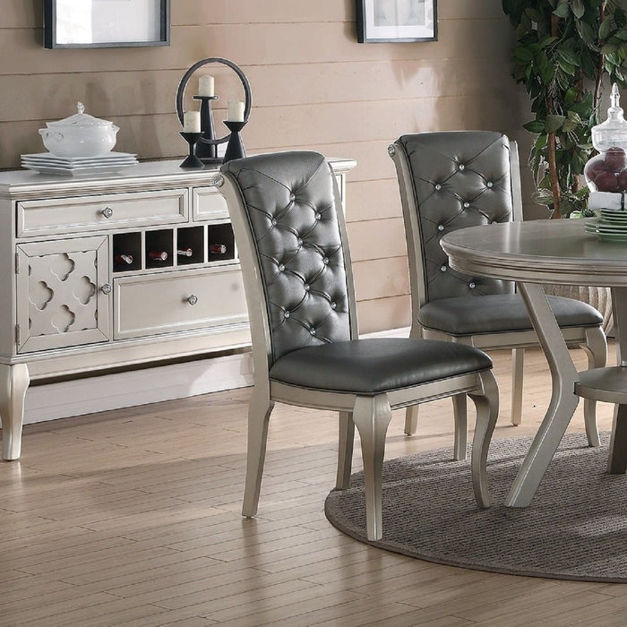 Rectangle Dining Table With Glass Top And 6 Tufted Back Chairs - Gray / Silver