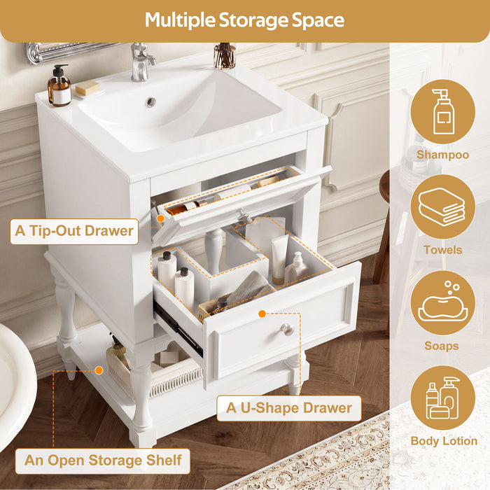Retro Design Bathroom Vanity With Sink, 2 Drawer Storage Cabinet