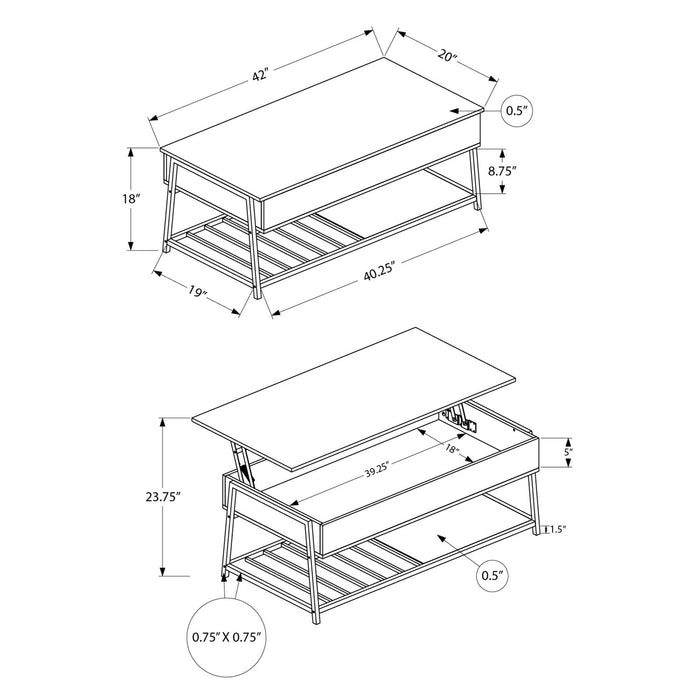 Contemporary Coffee Table, Lift Top, Rectangular