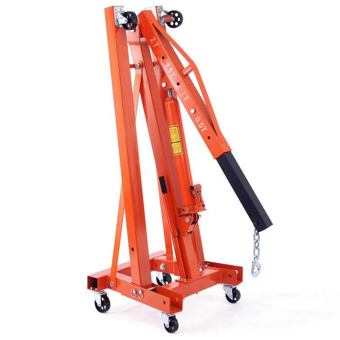 Hydraulic Engine Hoist With Lever, 2 Ton Capacity, Foldable Design For Auto Repair - Orange