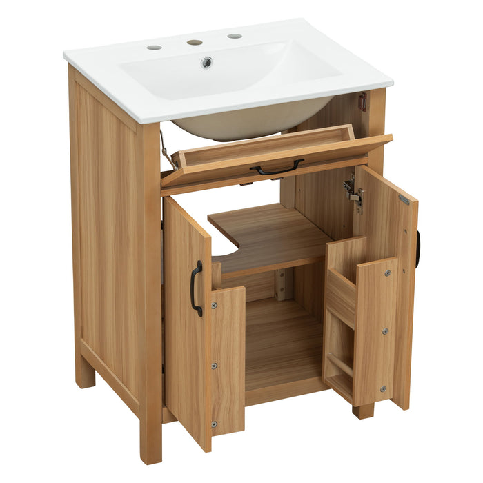Bathroom Vanity With Flip Drawer, 2 Soft Close Doors, Adjustable Shelf And Ceramic Sink