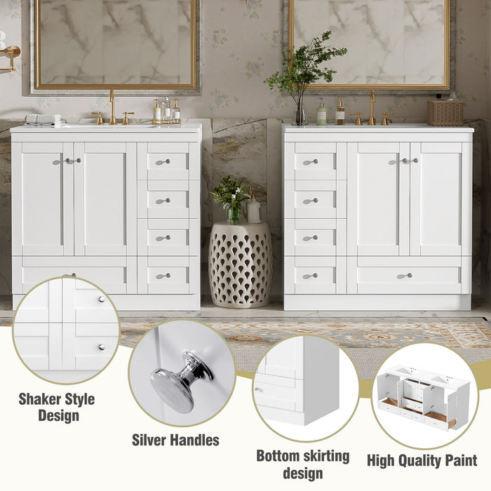 Shaker Free Standing Bathroom Vanity Cabinet & Sink, Soft Close Drawers, Soft Close Doors