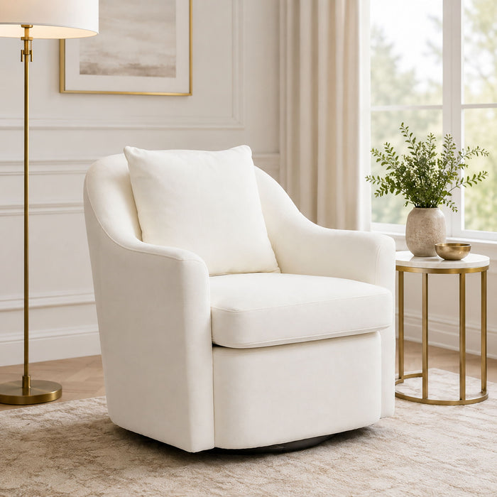 Upholstered Barrel Lounge Chair With Soft Cushioned Seat And Frame - White