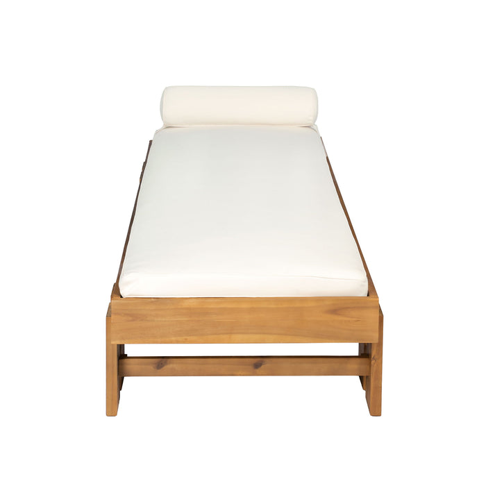 Daybed With Cushion & Pillow, Low Profile Design For Indoor / Outdoor Use - Cream / Teak