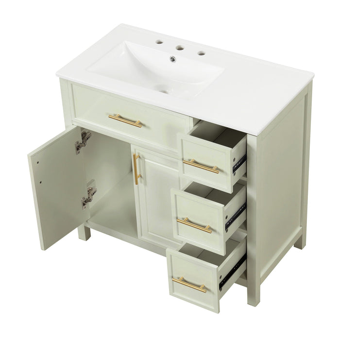 36" Bathroom Vanity With Sink, 2 Doors, 3 Drawers, Rectangular - White
