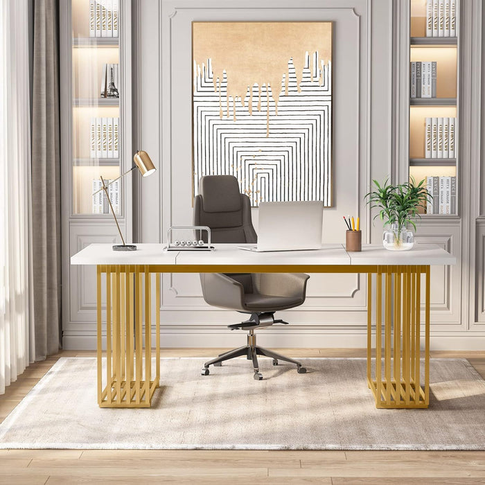 Office Executive Desk For Home Office - White / Gold