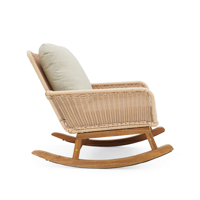 Contemporary Minimalist Wicker Rocking Chair With Soft Cushions And Durable Wooden Frame