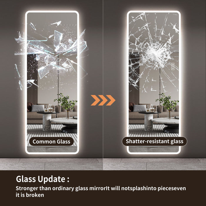 LED Full Length Mirror With Lights, Wall Mounted Full Body Mirror, Dimmable 3 Color Lighting, Anti Fog, Shatter Proof, Memory Function - Clear
