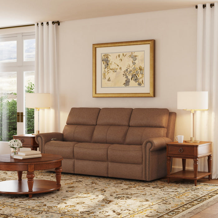 Bernard - Power Reclining Sofa With Console, Power Headrests & Lumbar, Nailhead Trim