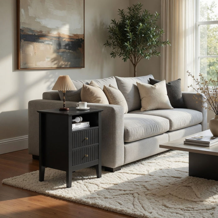 Fluted Nightstand With 2 Drawers