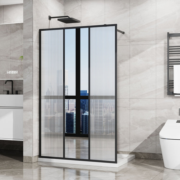 Shower Door With Center Mirror And Fluted Panels