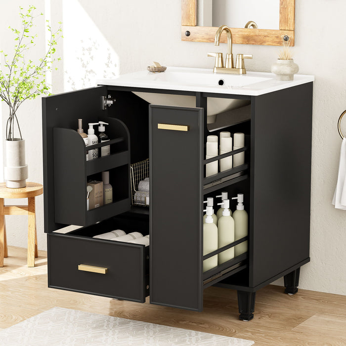Bathroom Vanity With Sink, Deep Drawer And Pull Out Basket, Rectangular Design - Black