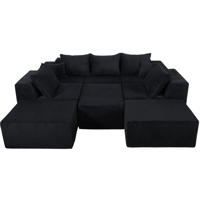 Luxury 8 Piece Modular U Shaped Sectional Sofa With Oversized Chaise Lounge And Bed Corduroy Upholstery