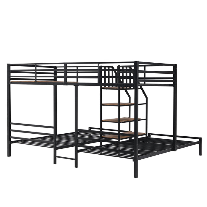 Metal Bunk Bed With Storage Shelves Staircase