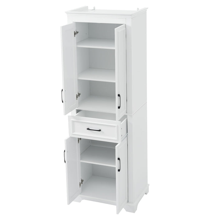 Freestanding Bathroom Vanity, Elegant Design With 4 Doors & 1 Drawer, Adjustable Shelves, Damping Hinges - White
