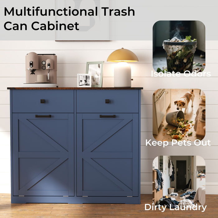 Double Tilt Out Trash Cabinet With Hideaway Drawer And Barn Door Style