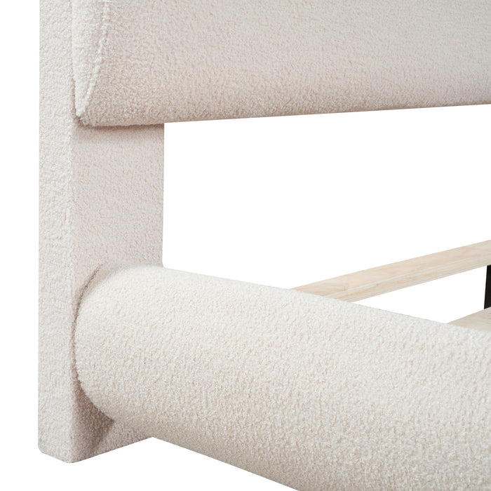 Upholstered Platform Bed With Thick Solid Frame And Stylish Curve-Shaped Design