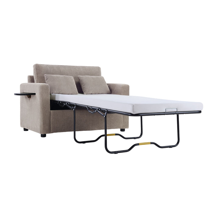 Sleeper Sofa With Foldable Mattress, USB Ports, Side Table & Storage Pocket