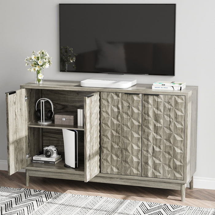 Modern Style Buffet Cabinet, Sideboard Buffet Cabinet With Storage, Storage Cabinet With 4 Diamond Shaped Relief Doors For Living Room, Dining Room, Entryway, Hallway, Kitchen - Gray - Gray