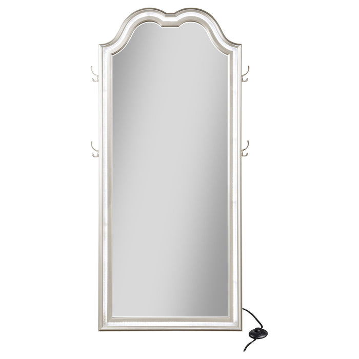 Colwood - Full Floor Mirror With LED Lighting And Storage Hooks - Silver