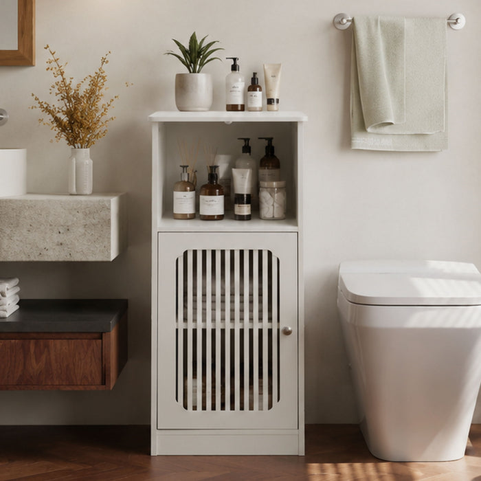 Louvered Door Bathroom Low Cabinet With Multi Layer Storage - White