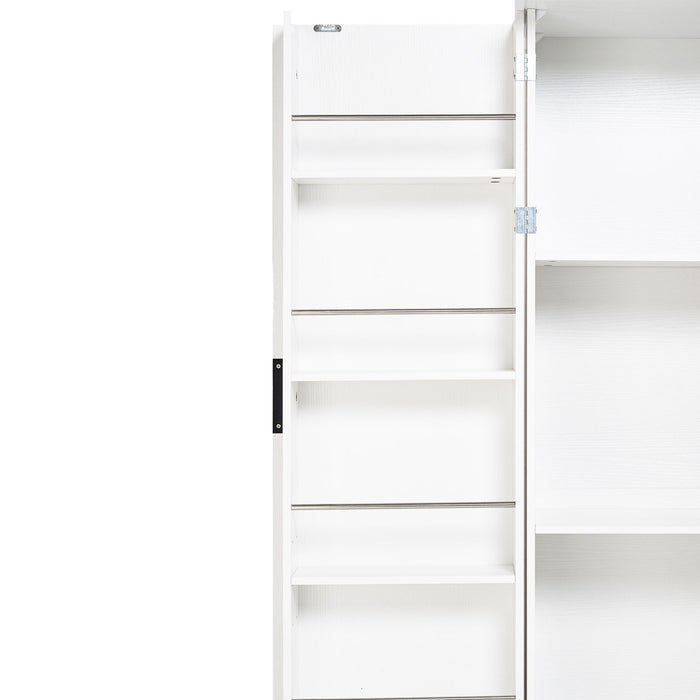 Fluted Kitchen Pantry Cabinet With 2 Large Drawers & 8 Door Spice Rack