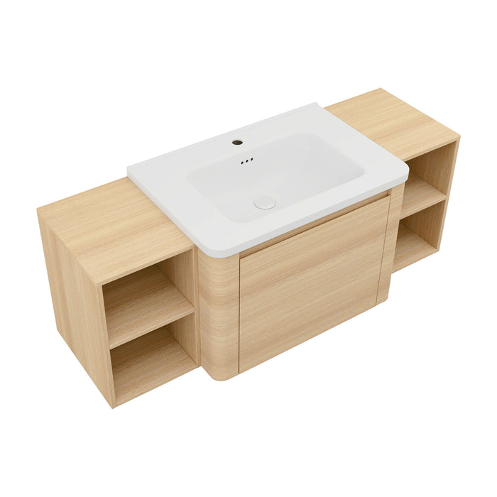Wall Mounted Bathroom Vanity With Sink, Storage Shelves & Soft Close Door