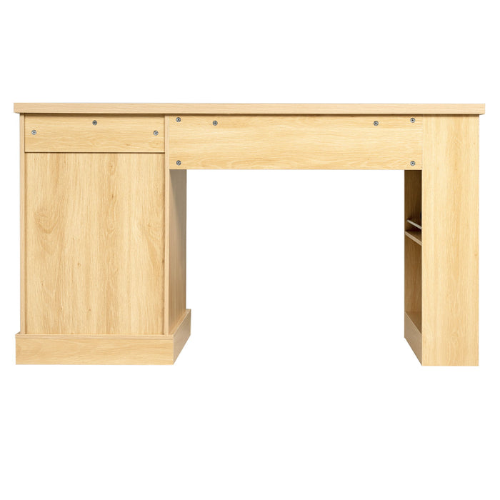 Modern Fluted Office Desk With Storage Cabinet