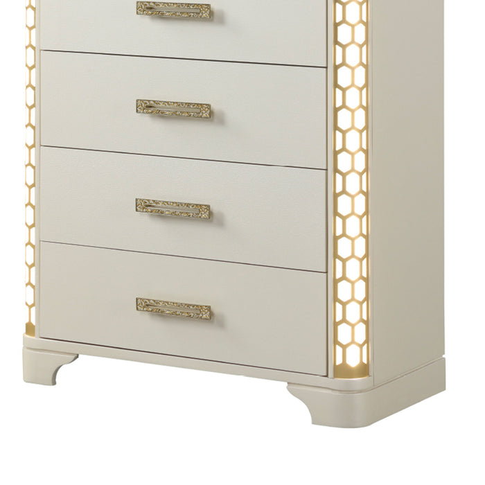 Jasmine - 5 Drawer Chest With Side LED Lightning - Beige