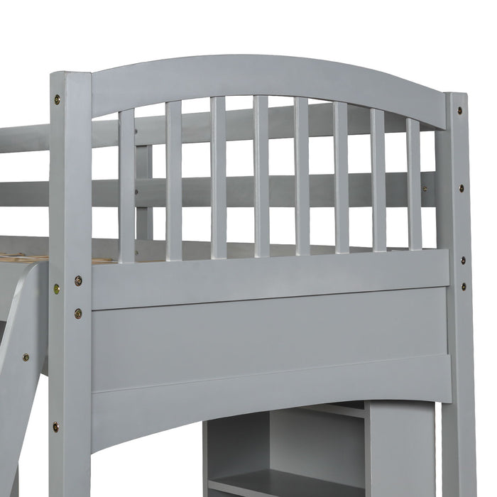 Loft Bed With Storage Shelves, Desk And Ladder