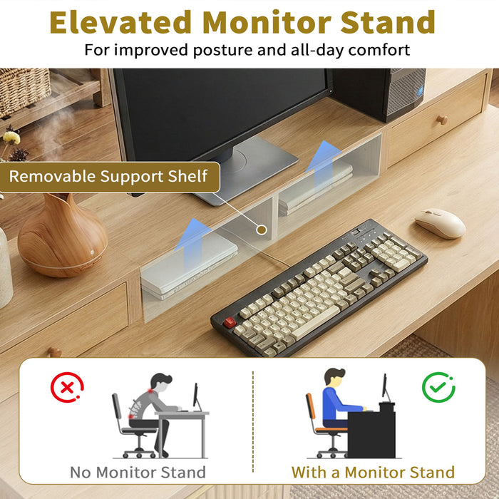 Fluted L-Shaped Desk With Charging Station & Storage Cabinet