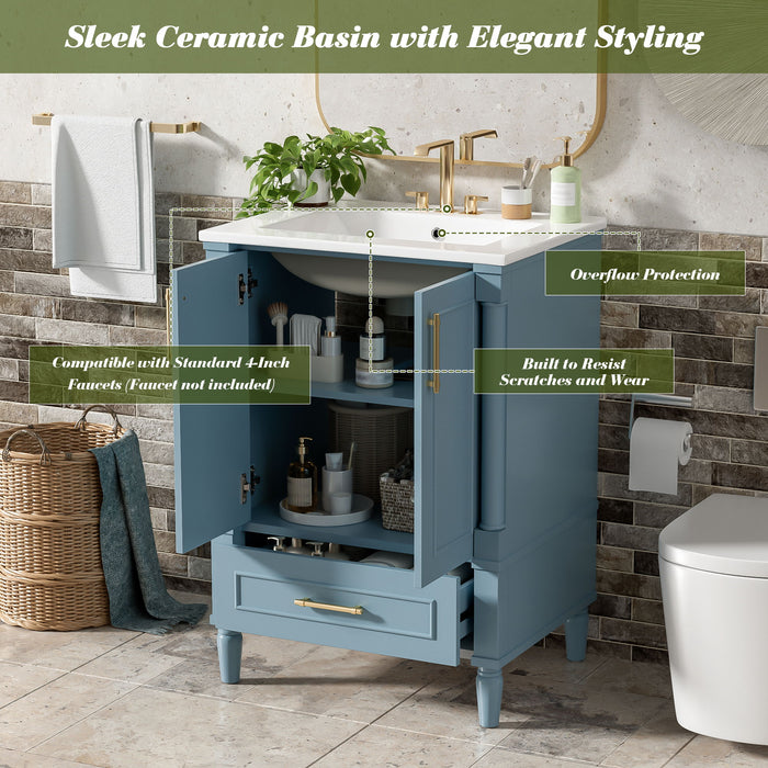 Bathroom Vanity With Ornate French Cylinder Legs, Soft Close Drawer
