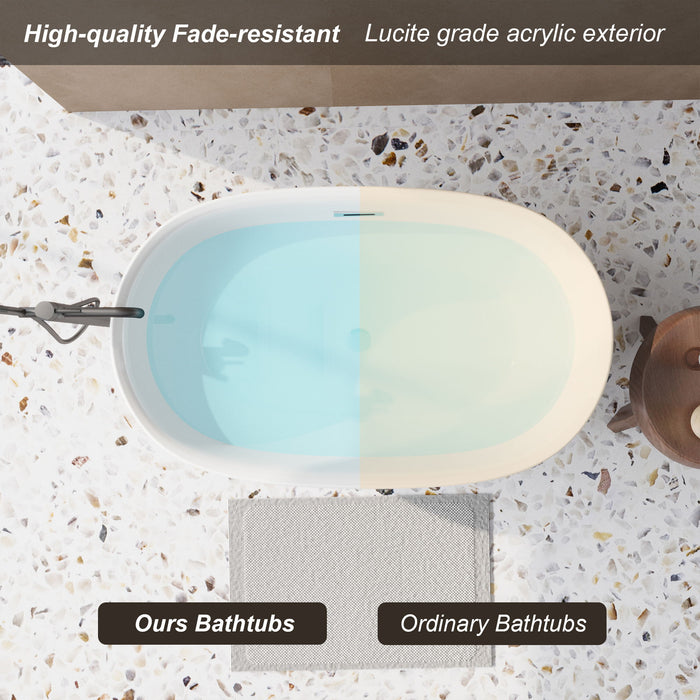 Freestanding Oval Bathtub With Overflow And Pop Up Drain, Double Walled Design - Gloss White