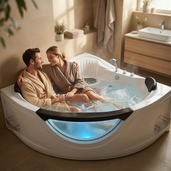 Xavier - Double Corner Massage Bathtub - Milk White