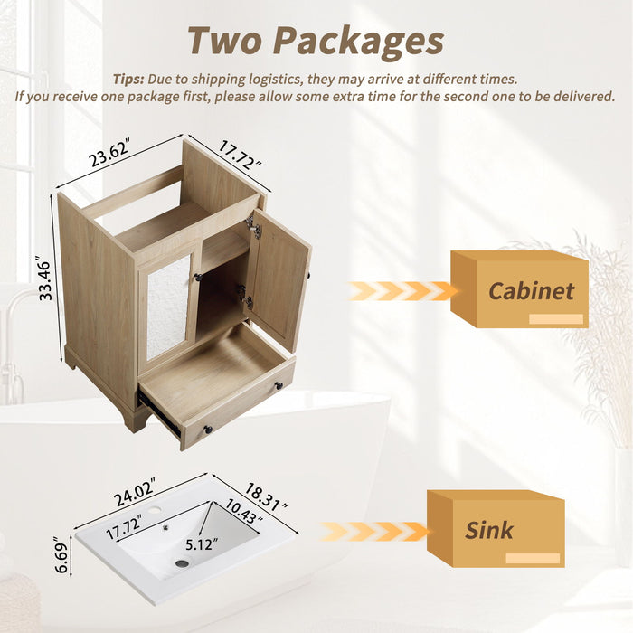 Bathroom Vanity With Basin 1 Drawer, Particle Board Construction, Free Standing Storage - Brown