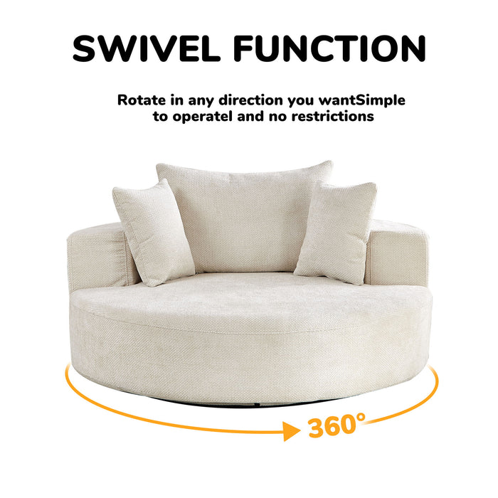 Single Swivel Chair, Fluffy Modern Sleeper, 360 Degree Swivel Chair For Living Room - Beige